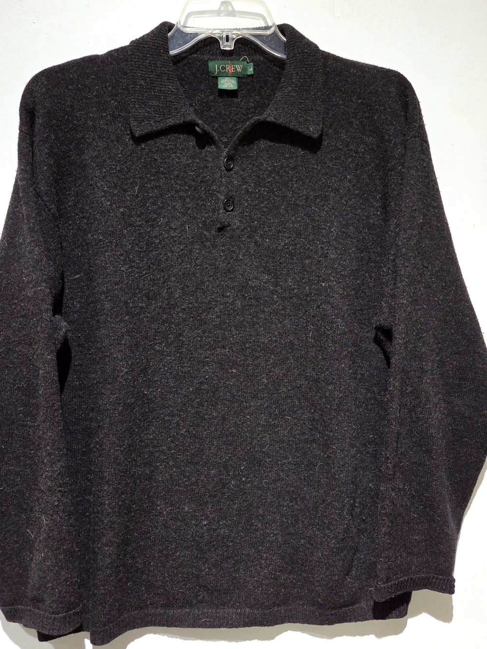 J. Crew Dark Charcoal Gray Polo Sweater Lambswool